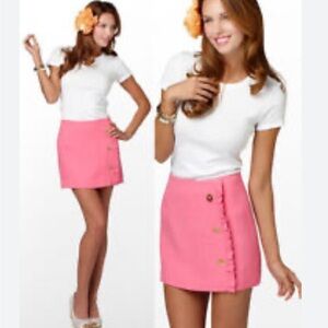 Lilly Pulitzer Skirt Women’s Pink Hayes Skirt Twill Linen Blend Ruffles